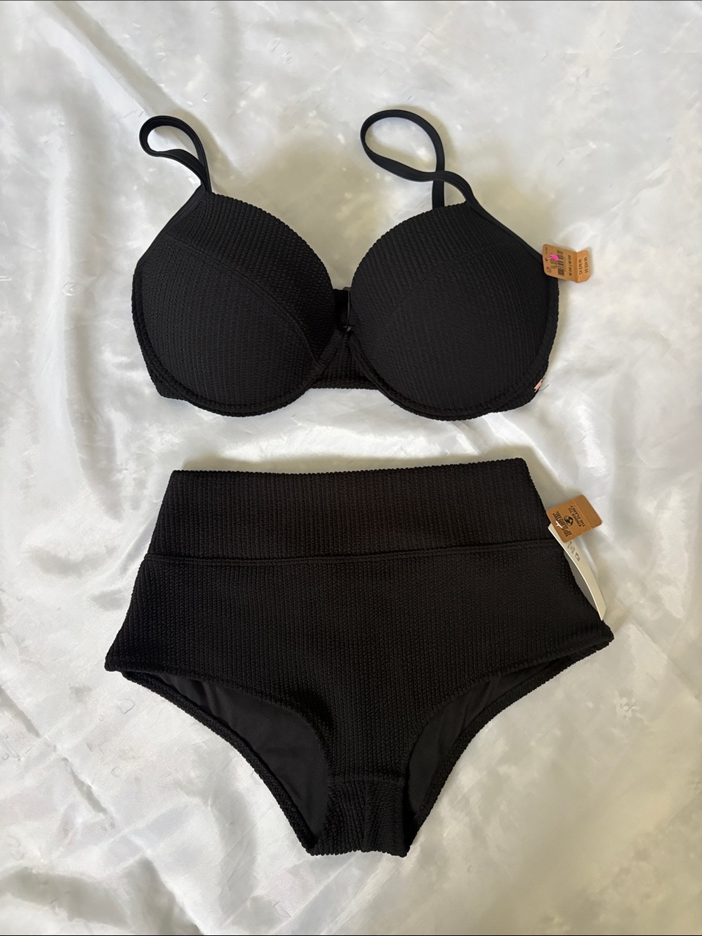 Victoria’s Secret Black Textured High-Waist Bikini Set